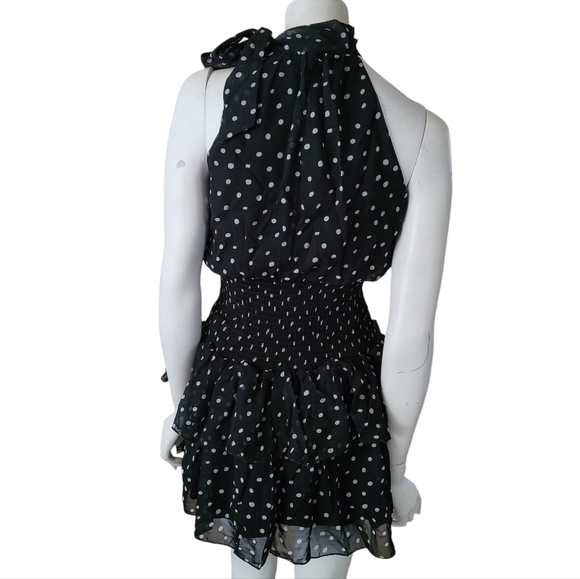 Black Polkadot Halter-Neck Mini Dress - Picture 3 of 11